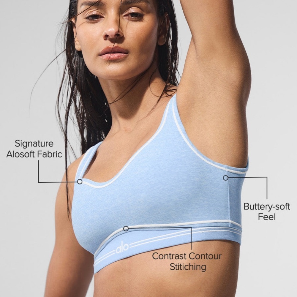 NWT Alosoft Heart Throb Bra - Seashell Blue Heather/White S - Picture 3 of 5